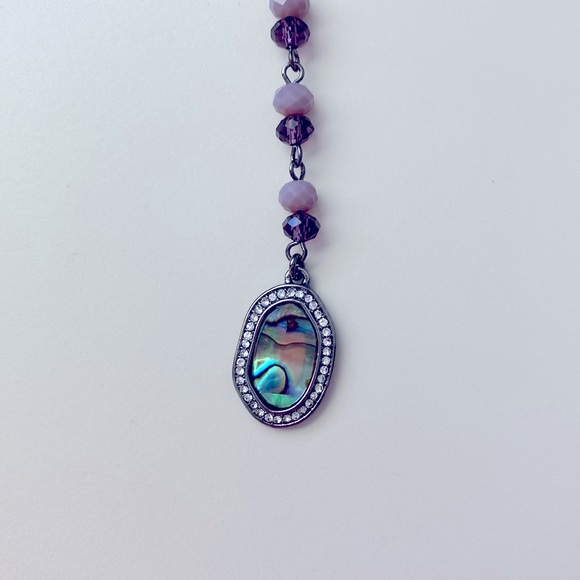 💜CRYSTAL BEADED Necklace & Bracelet Set in Smoky Purple with iridescent charms - Picture 3 of 6